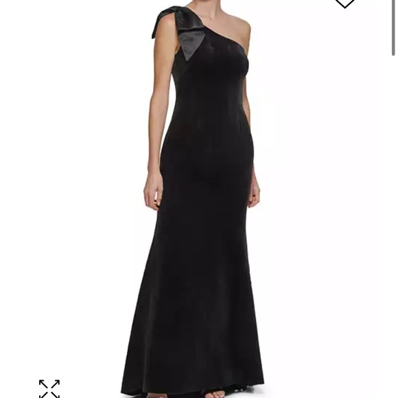 Eliza J One Shoulder Bow Gown Black Velvet Satin Bow Floor Length 6 Petite - Picture 4 of 6